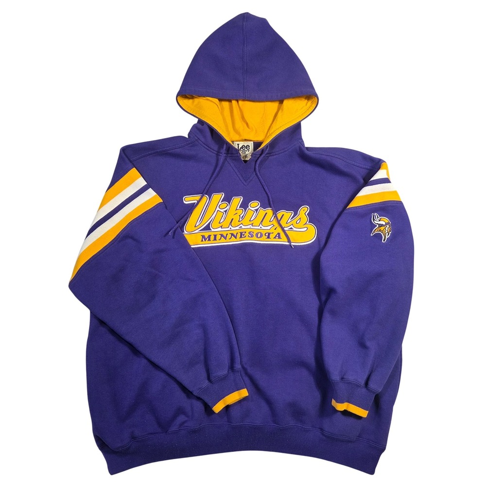 Vintage‎ Lee Sport Minnesota Vikings Purple Gold Striped Hoodie XXL Mens NFL